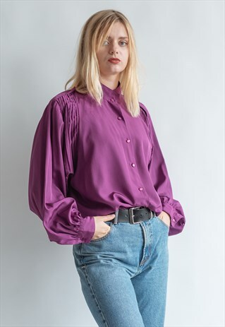 VINTAGE 80S FUNKY PURPLE SHIRT WITH PUFFY SLEEVES