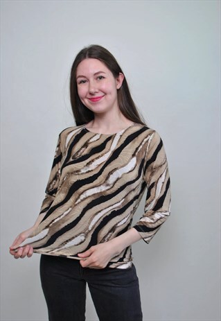 VINTAGE ABSTRACT BLOUSE, PULLOVER 90S ZEBRA SHIRT