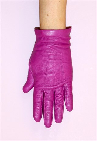 80S FEMALE VINTAGE ELEGANT UNIQUE PINK LEATHER GLOVES