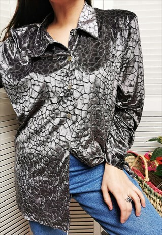 VINTAGE 90S GREY REPTILE PATTERN VELVETEEN SHIRT