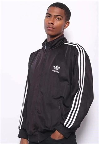 VINTAGE ADIDAS THREE STRIPE LOGO TRACK TOP JACKET BLACK