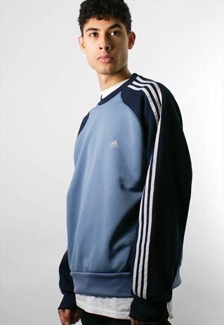 ADIDAS ROUND NECK SPORTS LOGO SWEATSHIRT, BLUE