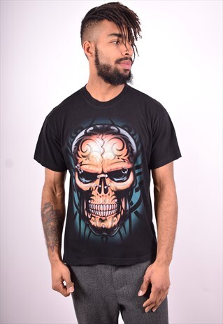 MENS VINTAGE T-SHIRT TOP MEDIUM BLACK 90'S