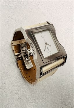 Christian Dior Watch Authentic Cream Leather Python Silver