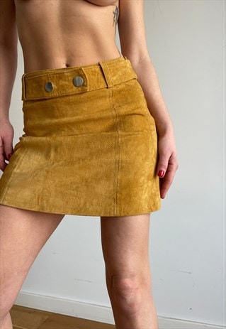 Vintage Honey Mustard Corduroy Leather Mini Skirt
