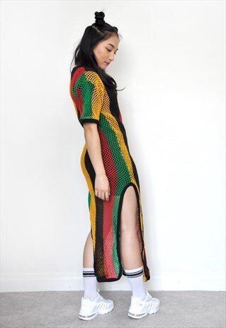 RASTA FESTIVAL MULTICOLOUR MESH FISHNET STRING T-SHIRT DRESS