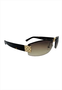 Gucci Sunglasses Rimless Rectangle GG Logo Monogram Brown 