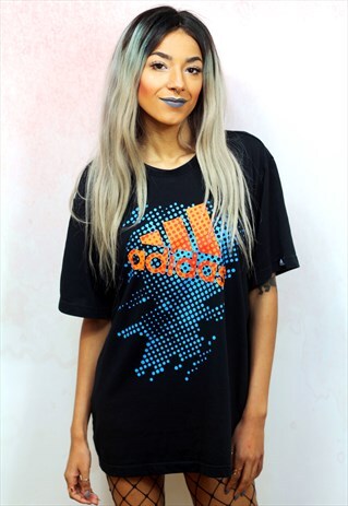 1990S VINTAGE BRANDED ORANGE, BLUE AND BLACK BOYFRIEND TEE