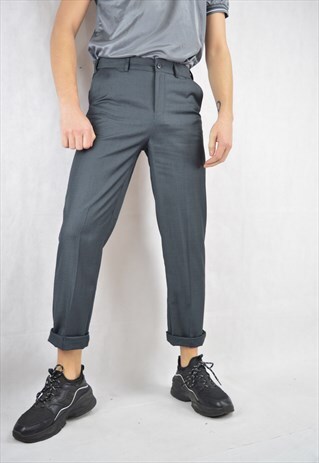 VINTAGE GREY STRAIGHT CLASSIC SUIT TROUSERS