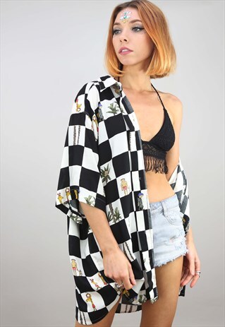 VINTAGE 80S 90S OVERSIZED SHORT SLEEVE PATTERNED SHIRT
