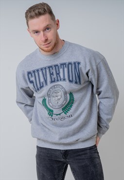 Vintage USA Silverton Oregon Graphic Sweatshirt in Grey L