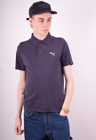 PUMA MENS VINTAGE POLO SHIRT SMALL NAVY BLUE 90'S