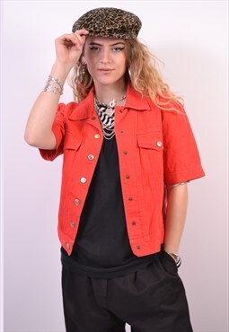 Vintage Moschino Denim Jacket Short Sleeve Red