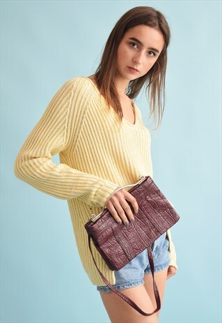 80'S RETRO FAUX LEATHER CLUTCH STYLE PETITE SHOULDER BAG