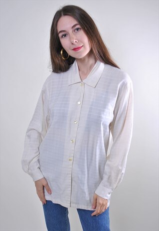 VINTAGE WHITE WOMAN LONG SLEEVE BLOUSE FOR WORK