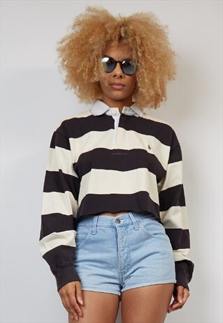 VINTAGE 90'S POLO RALPH LAUREN REWORK WHITE/BLACK CROP TOP