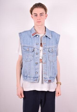 MENS VINTAGE DENIM GILET LARGE BLUE 90S