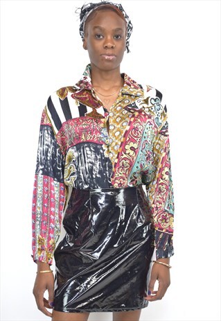 VINTAGE 90S BLACK PATENT SKIRT
