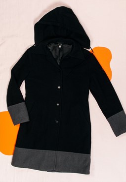 Vintage Hooded Coat Y2K Long Jacket in Black