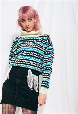 Vintage knit jumper 80s warm winter turtleneck sweater