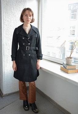 Vintage 60's Black Double Breasted Belted Coat