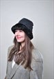 FAKE FUR HAT, VINTAGE FAUX FUR BUCKET HAT, WOMEN RETRO 