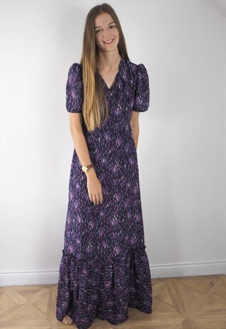 VINTAGE PURPLE TIERED FISH MAXI DRESS