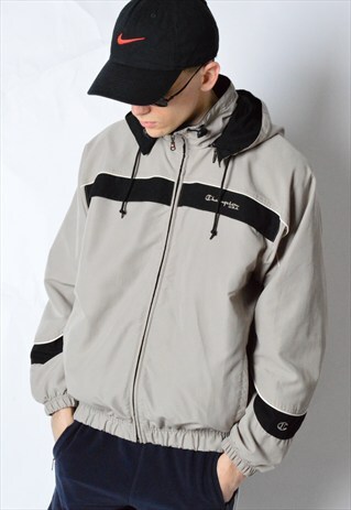 VINTAGE 90S BEIGE CHAMPION JACKET WITH REMOVABLE HOOD