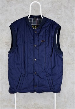 Barbour Puffer Gilet Jacket Blue Check Lining Mens XL