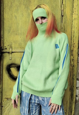 OVERSIZED TURTLE NECK KNITTED SWEATER BALACLAVA FACE JUMPER
