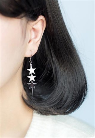 PRETTY STARS STERLING SILVE LONG HOOP EARRINGS