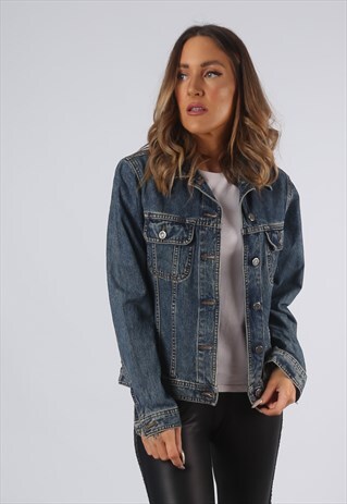 VINTAGE EDDIE BAUER DENIM JACKET FITTED UK 10 SMALL (O1D)