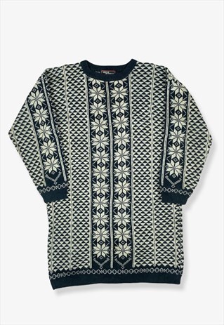 Vintage Winter Patterned Knit Jumper Dress Large BV13009
