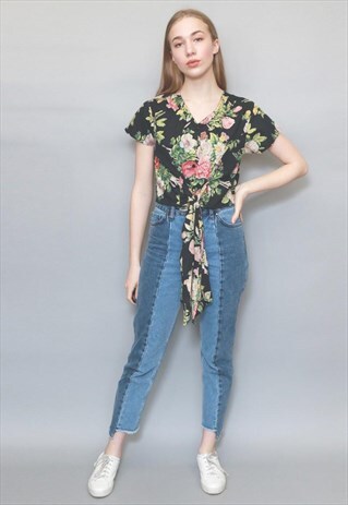 VINTAGE 1990'S PRETTY FLORAL PRINT TIE UP CROP SHIRT