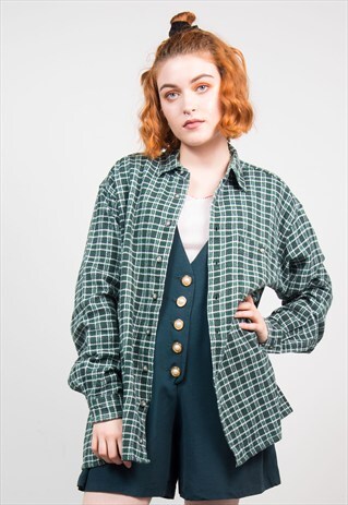 VINTAGE 90'S GREEN CHECK BOYFRIEND SHIRT