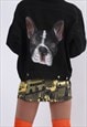 VINTAGE Y2K DENIM JACKET RIVER FRENCH BULLDOG UK 12 M (C6T)