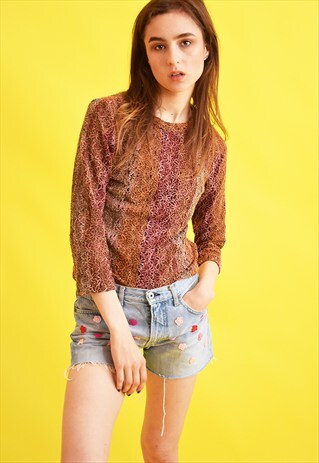 90'S RETRO MESH FLORAL PATTERN MOMS BLOUSE TOP