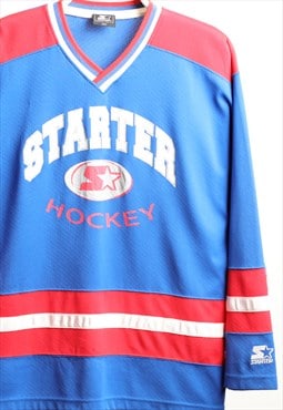 Vintage Starter Hockey V-neck Script Blue Top Size M