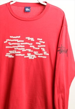 Vintage Stussy Crewneck Script Top Long Sleeve T-shirt Red