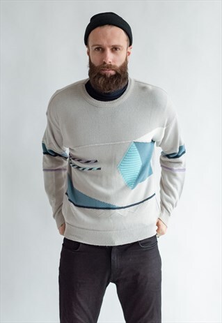 VINTAGE 80S FUNKY JUMPER WITH ABSTRACT BLUE PATTERN