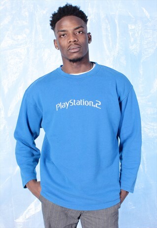 VINTAGE PLAYSTATION 2 FRUIT OF THE LOOM BLUE Y2K SWEATSHIRT