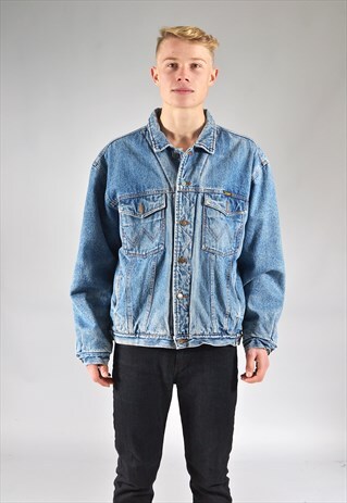 VINTAGE WRANGLER MID BLUE QUILTED LINING DENIM JACKET