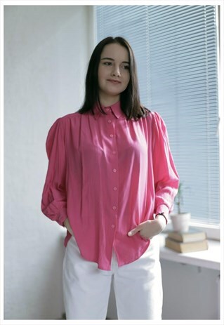 VINTAGE 80'S BRIGHT PINK BLOUSE