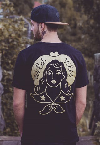 ART DISCO 'WILD VIBES' WASHED BLACK T-SHIRT