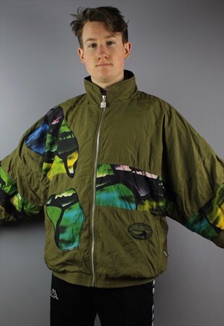 VINTAGE FESTIVAL WINDBREAKER SHELL JACKET IN GREEN WITH ANIM