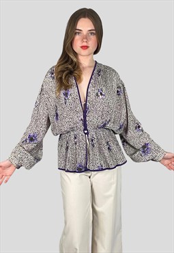 80's Sergio Ferrazzi Lilac Floral Pleated Blouse Jacket 