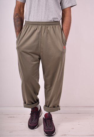 ADIDAS MENS VINTAGE TRACKSUIT TROUSERS W32 L29 KHAKI 90S