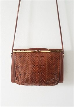 1970s Vintage Brown Snakeskin Leather Crossbody Bag