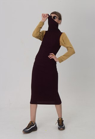 REWORKED MIDI ELEGANT SPORTY DRESS WITH TURTLE NECK