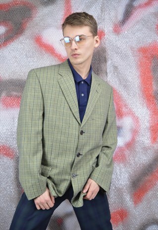 VINTAGE GREEN CHECKERED CLASSIC FORMAL SUIT RAVE BLAZER